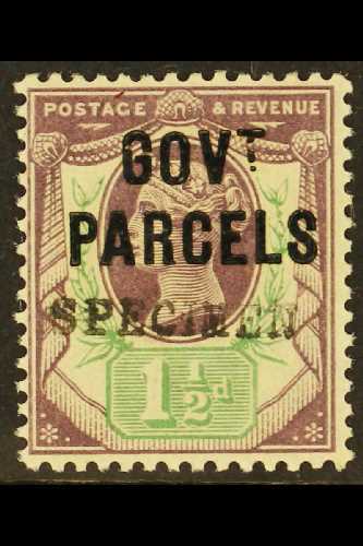 OFFICIAL  GOVERNMENT PARCELS 1887 1½d Dull Purple And Pale Green, With "SPECIMEN" Handstamp (type 9), SG L24s, Very Fine - Sonstige & Ohne Zuordnung