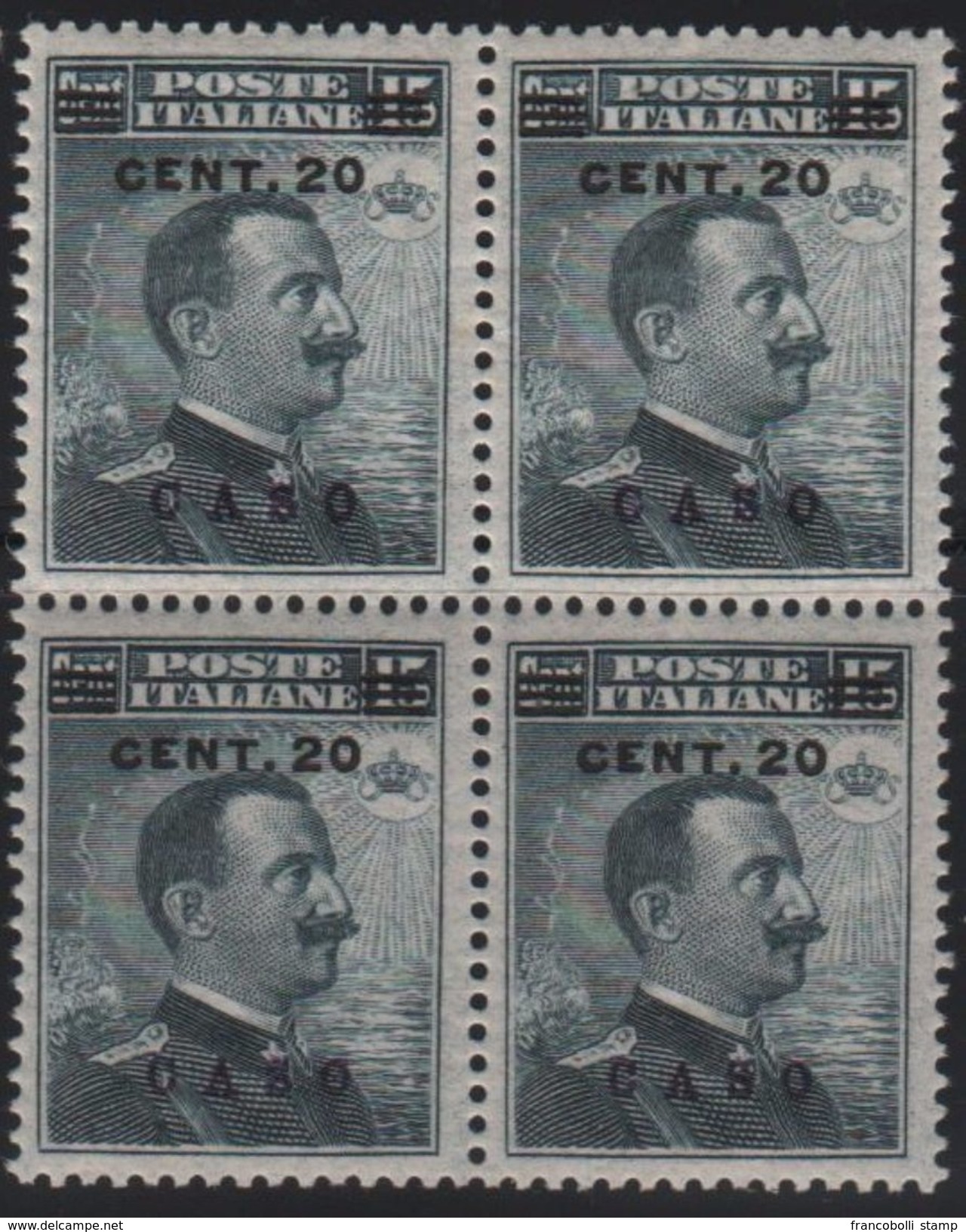 1916 Egeo Caso 20 C. Su 15 C. MNH Quartina - Aegean (Caso)