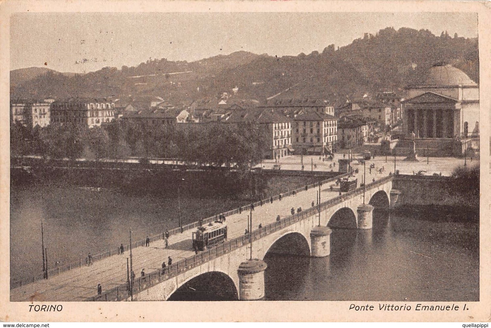 06778 "(TO) PONTE VITTORIO EMANUELE I"  ANIMATA, TRAMWAY, CHIESA GRAN MADRE. CART  SPED 1929 - Brücken