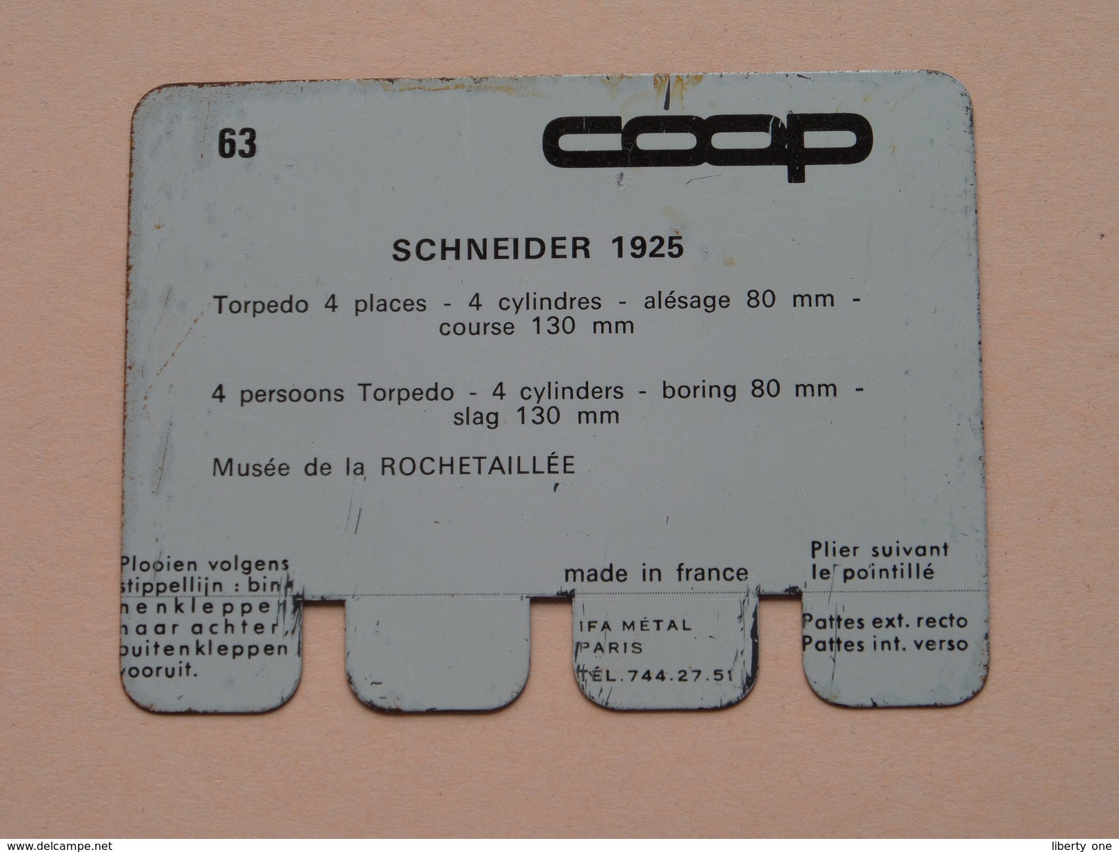 SCHNEIDER 1925 - Coll. N° 63 NL/FR ( Plaquette C O O P - Voir Photo - IFA Metal Paris ) ! - Tin Signs (vanaf 1961)