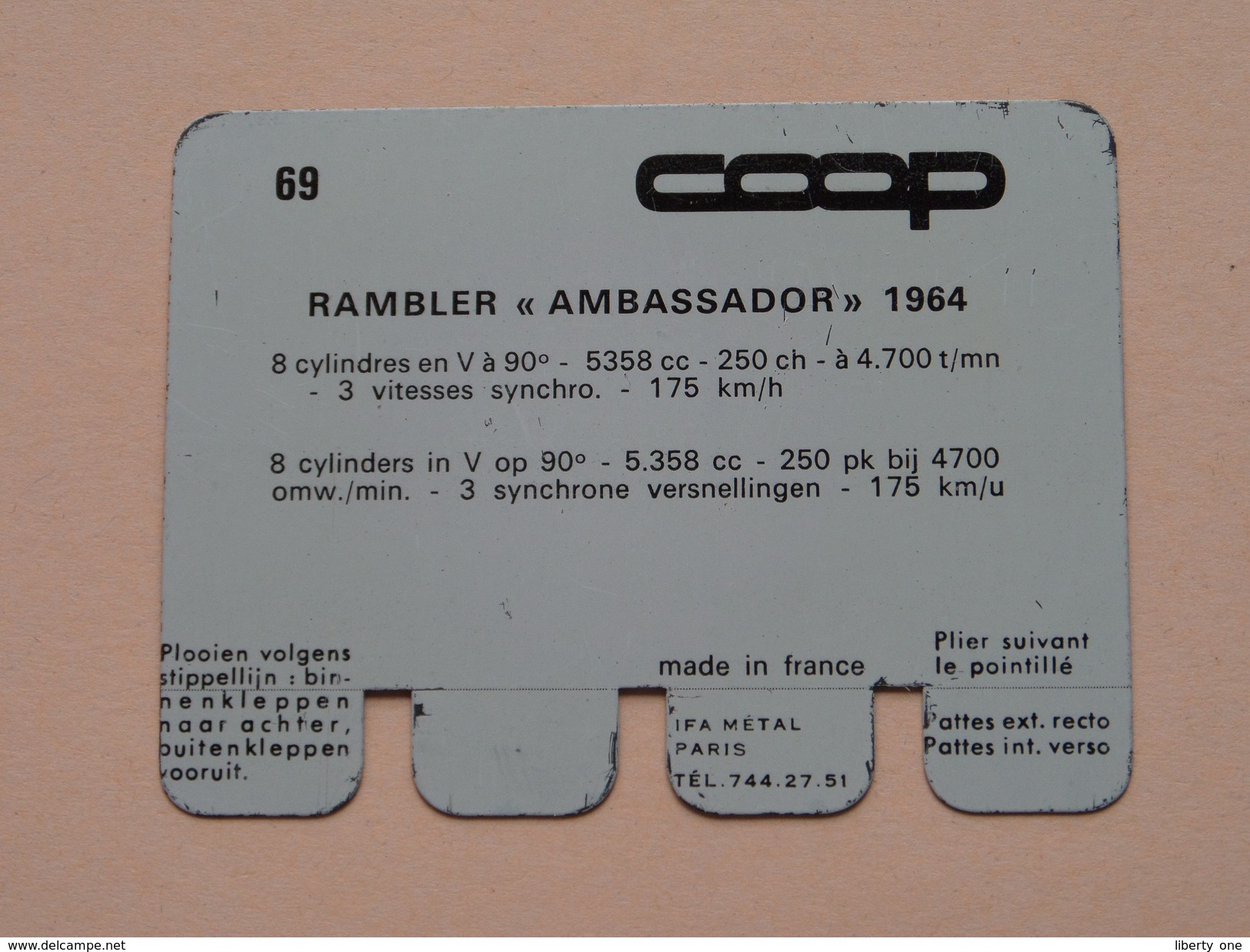 RAMBLER AMBASSADOR 1964 - Coll. N° 69 NL/FR ( Plaquette C O O P - Voir Photo - IFA Metal Paris ) ! - Tin Signs (after1960)