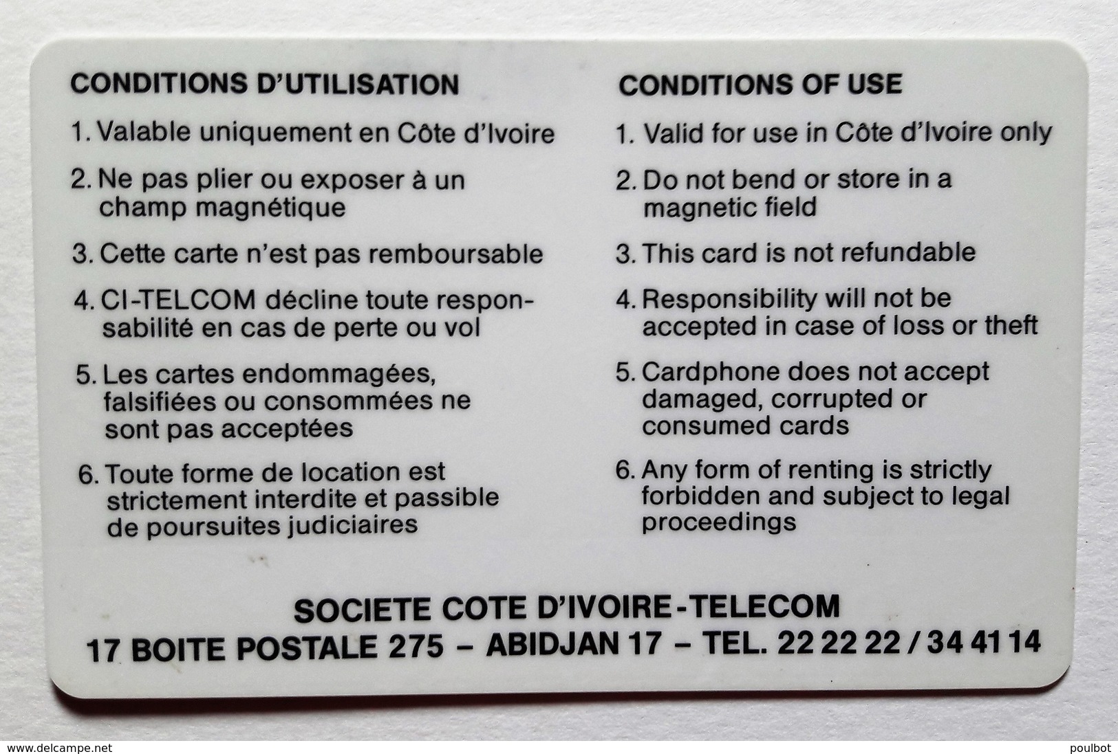 Cote D'Ivoire Télecarte Bande Magnétique - Ivory Coast