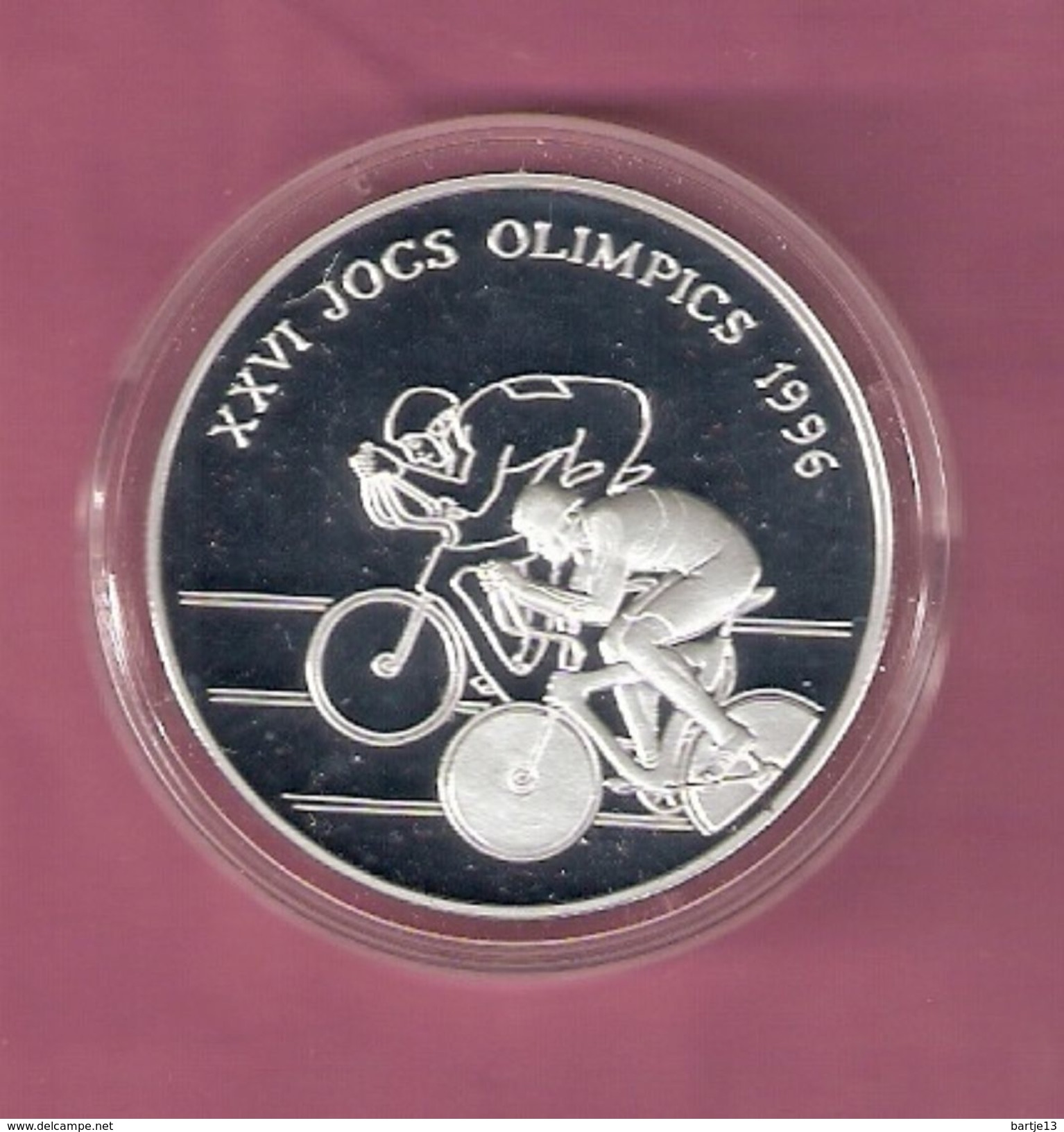 ANDORRA 10 DINARA 1994 SILVER PROOF OLYMPICS CYCLING 1995 - SCRATCHES ONLY ON CAPSEL - Andorra