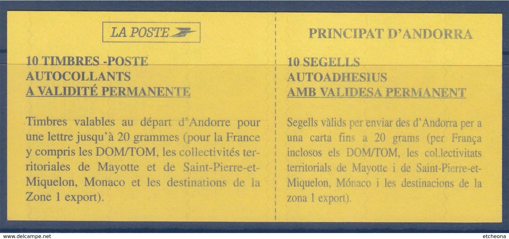 = Andorre Carnet Série Courante X10 N°8 Timbre 502 De 1998 Comù D'Ordino Autocollant Neuf - Markenheftchen