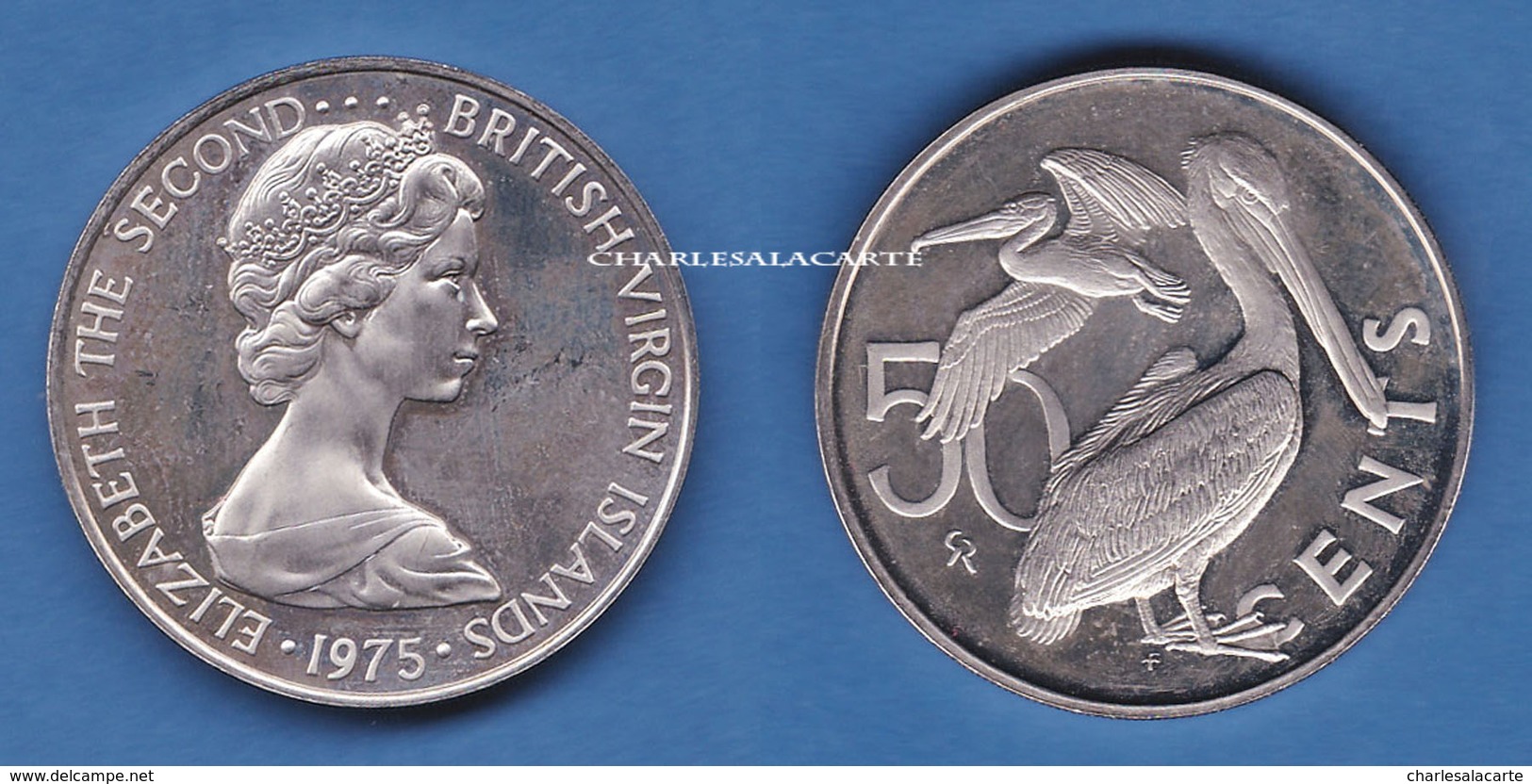 BRITISH VIRGIN ISLANDS 1975  PROOF 50 CENTS  BIRDS PELICANS  SUPERB CONDITION - British Virgin Islands