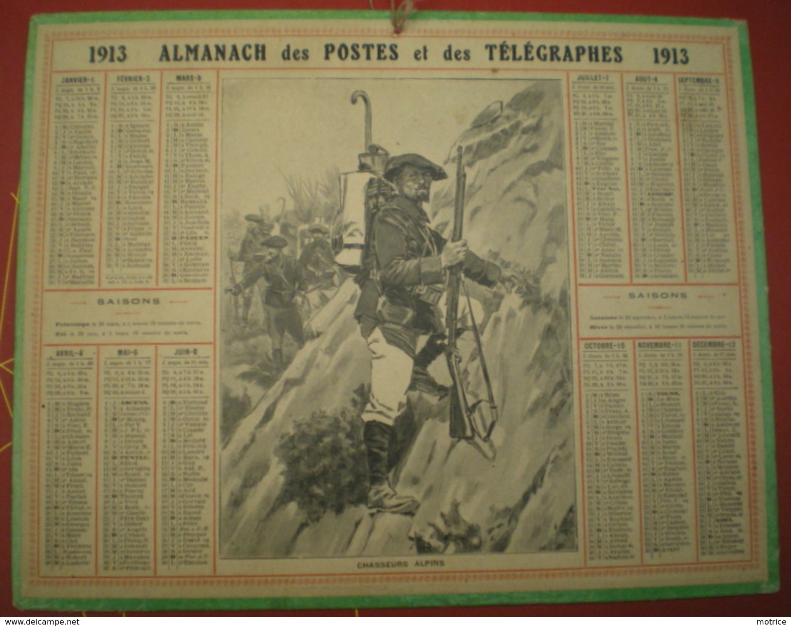 ALMANACH DES POSTES ET DES TÉLÉGRAPHES  1913-  Chasseurs Alpins - Grand Format : 1901-20