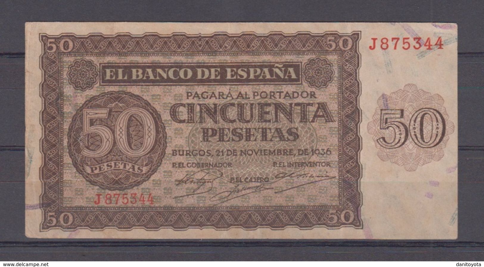 EDIFIL 420a.   50 PTAS 21 DE NOVIEMBRE DE 1936 SERIE J. CONSERVACIÓN MBC - 50 Pesetas