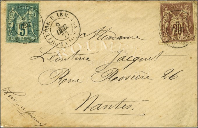 Càd CORR. D. ARM. / LIGUE J PAQ. FR. N° 1 / N° 67 + 75 Sur Lettre Pour Nantes. 1877. - TB / SUP. - R. - 1876-1878 Sage (Type I)