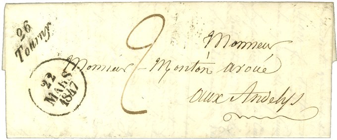 Cursive 26 / Tourny, Dateur A. 1847. - SUP. - 1801-1848: Précurseurs XIX