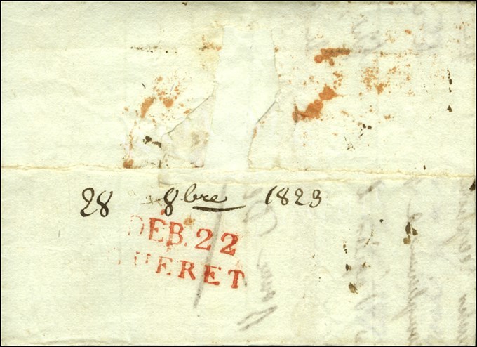 Cursive Rouge 37 / Chapareillan / LE TOUVET, Au Verso DÉB. 22 / GUERET Rouge. 1823. - TB. - 1801-1848: Précurseurs XIX