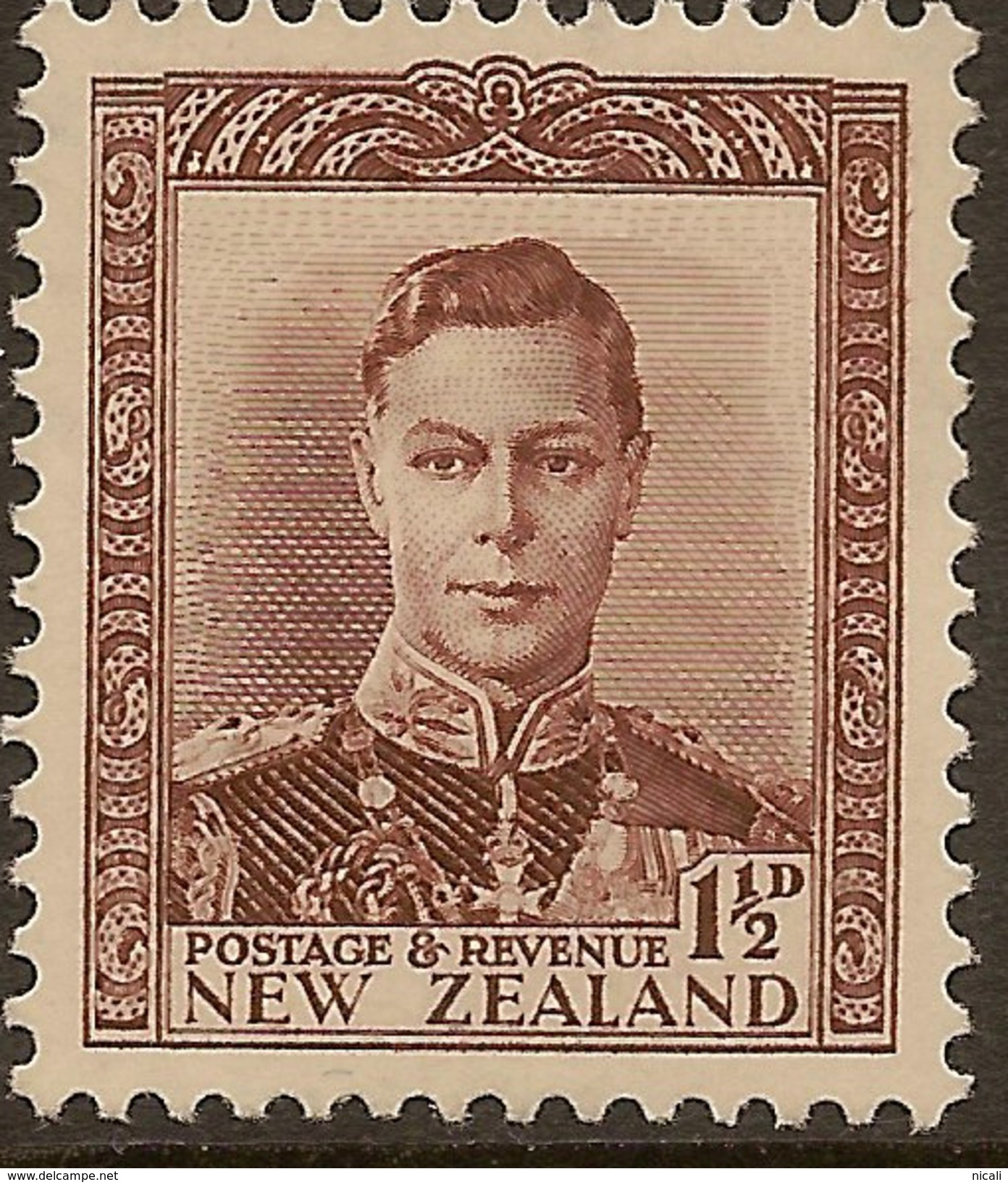 NZ 1938 1 1/2d Chocolate KGVI SG 607 HM #ADI252 - Unused Stamps