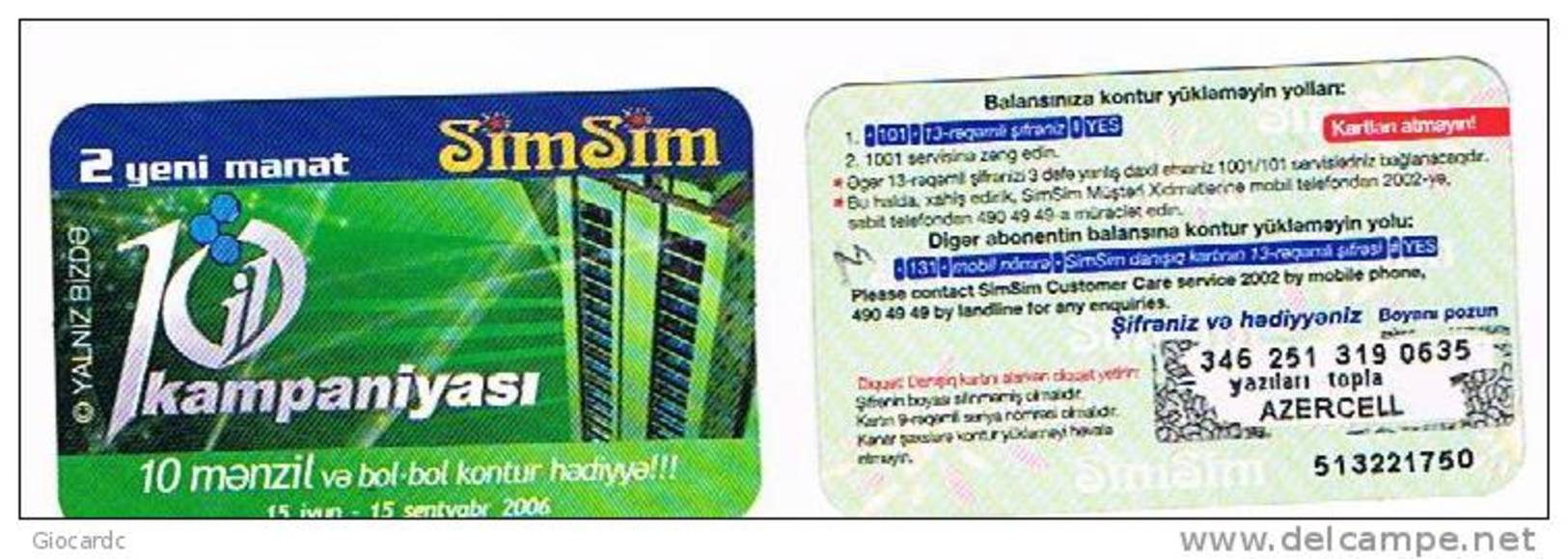 AZERBAIJAN  - AZERCELL   RECHARGE GSM   -  SIMSIM: 1G1 KAMPANIYASI   - USATA° (USED)   -    RIF.304 - Azerbaïjan