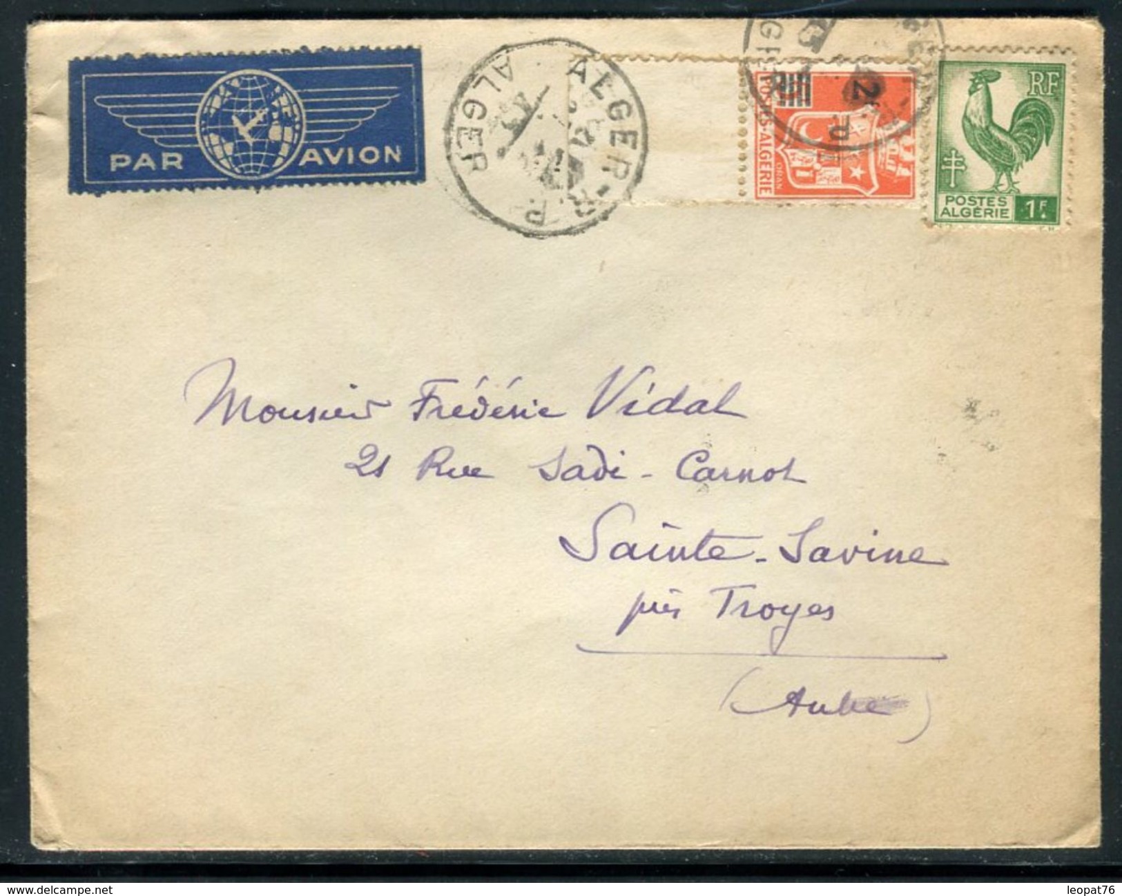 Algérie - Enveloppe De Alger Pour Sainte Savine En 1945 - Ref N 87 - Lettres & Documents
