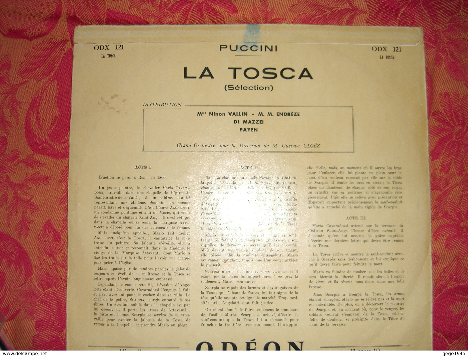 33 T   Puccini   "  La  Tosca  "  Par  Ninon  Vallin  -  M . Endrèze  -  Di  Mazzei  -  Payen - Opera