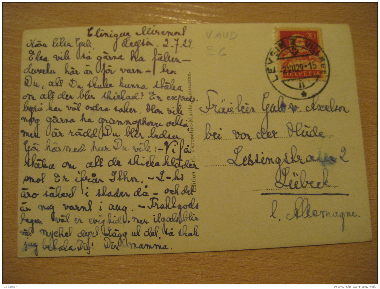 LEYSIN Feydey Et Village Dents Du Morcles &amp; Midi Mountains 1929 To Lubeck Germany Post Card VAUD Switzerland - Fey