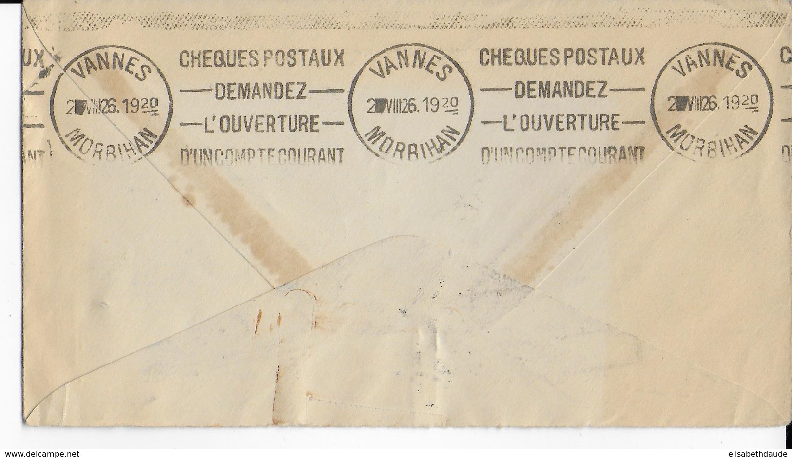 SPM - 1926 - ENVELOPPE Avec CACHET De PORT PAYE 0.30 => VANNES - Covers & Documents