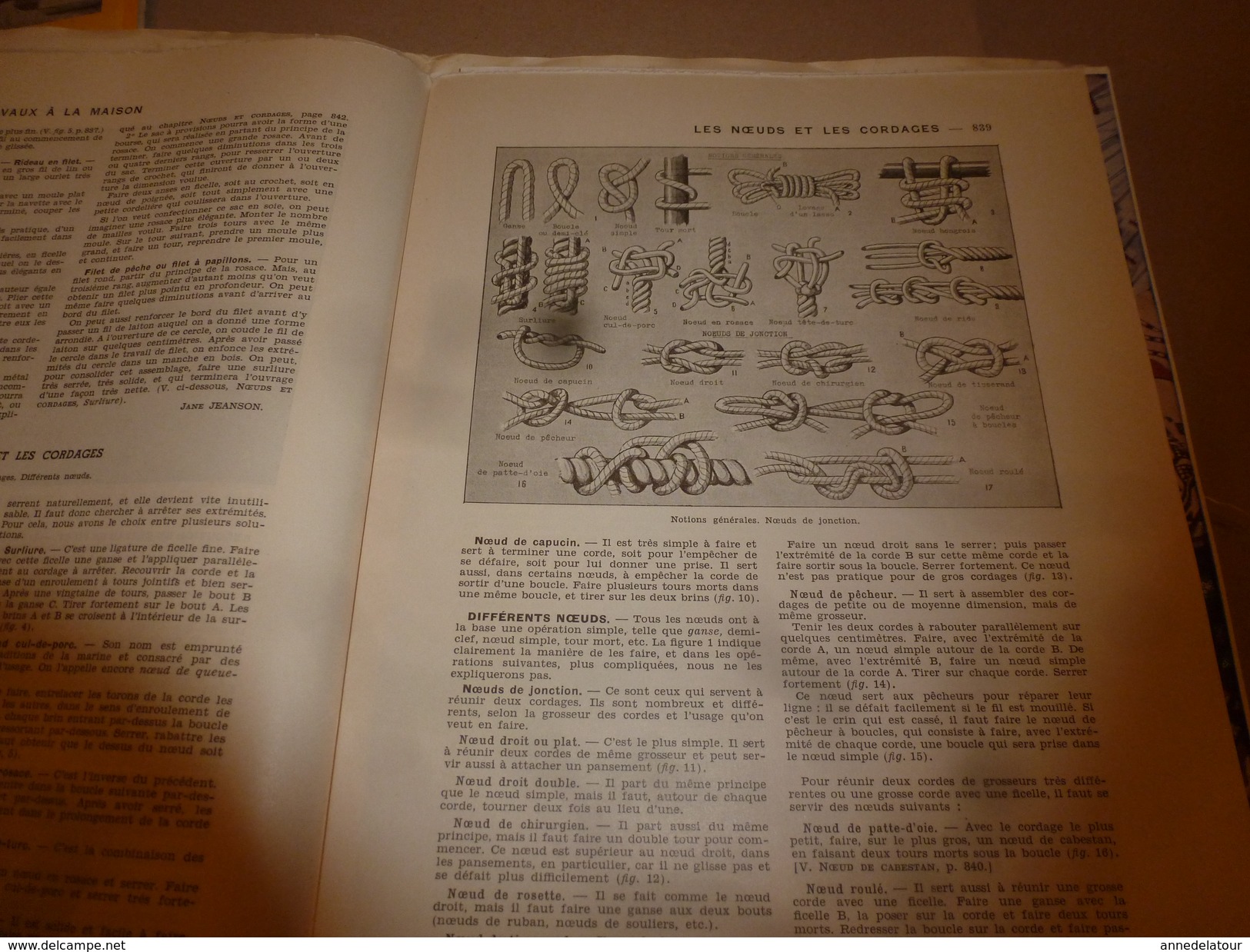 1950 ENCYCLOPEDIE FAMILIALE LAROUSSE -----> Reliure,Noeuds Et Cordages,Tissage-main,Vannerie,Cannage,Paillage,Lecture - Encyclopaedia