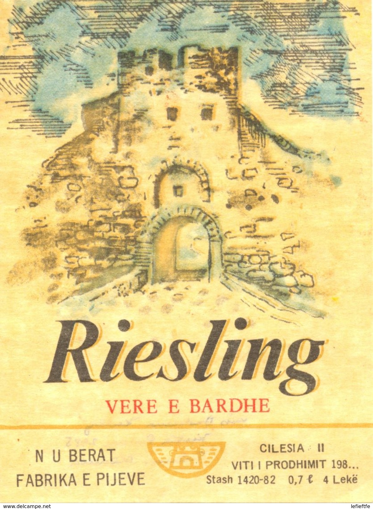 1534 - Tchécoslovaquie - Riesling - Vere E Bardhe - N U Berat Fabrika E Pijeve - Cilesia - White Wines