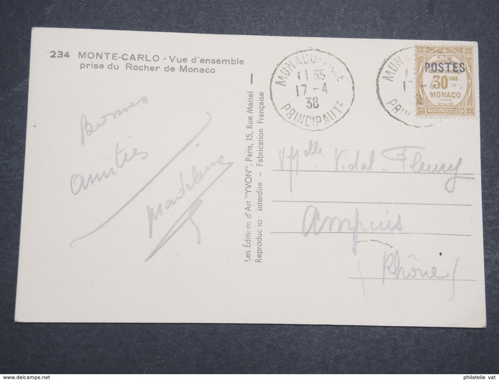 MONACO - N° 145 Seul Sur Carte Postale - Pas Courant - Avril 1938 - P22068 - Covers & Documents