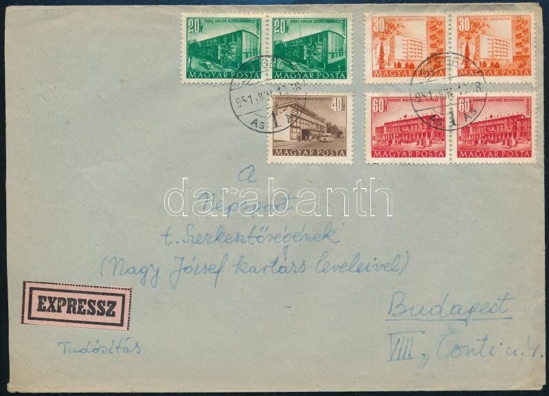 1951 Expressz Levél 7 Db Bélyeggel Bérmentesítve 'SZEGED' - Budapest / Express Cover With 7 Stamps Franking - Autres & Non Classés