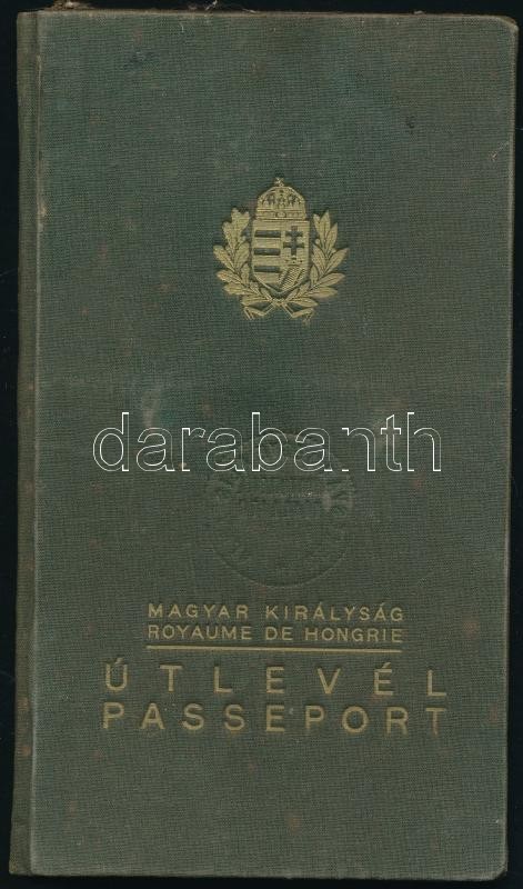 1939 Fényképes Magyar útlevél Hartel Ferenc (1882-?) Bankigazgató Részére, Olasz, Német, Stb. Bejegyzésekkel - Non Classés