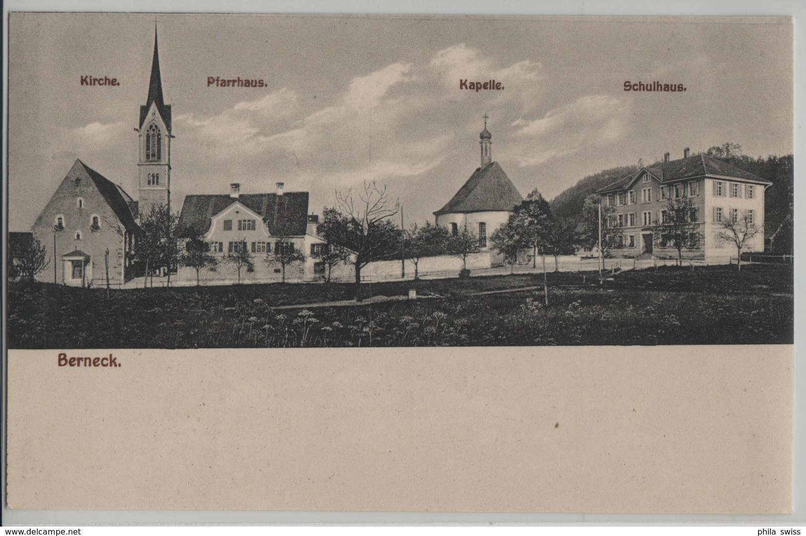 Berneck - Kirche, Pfarrhaus, Kapelle, Schulhaus - Photo: J. Thurnheer - Berneck