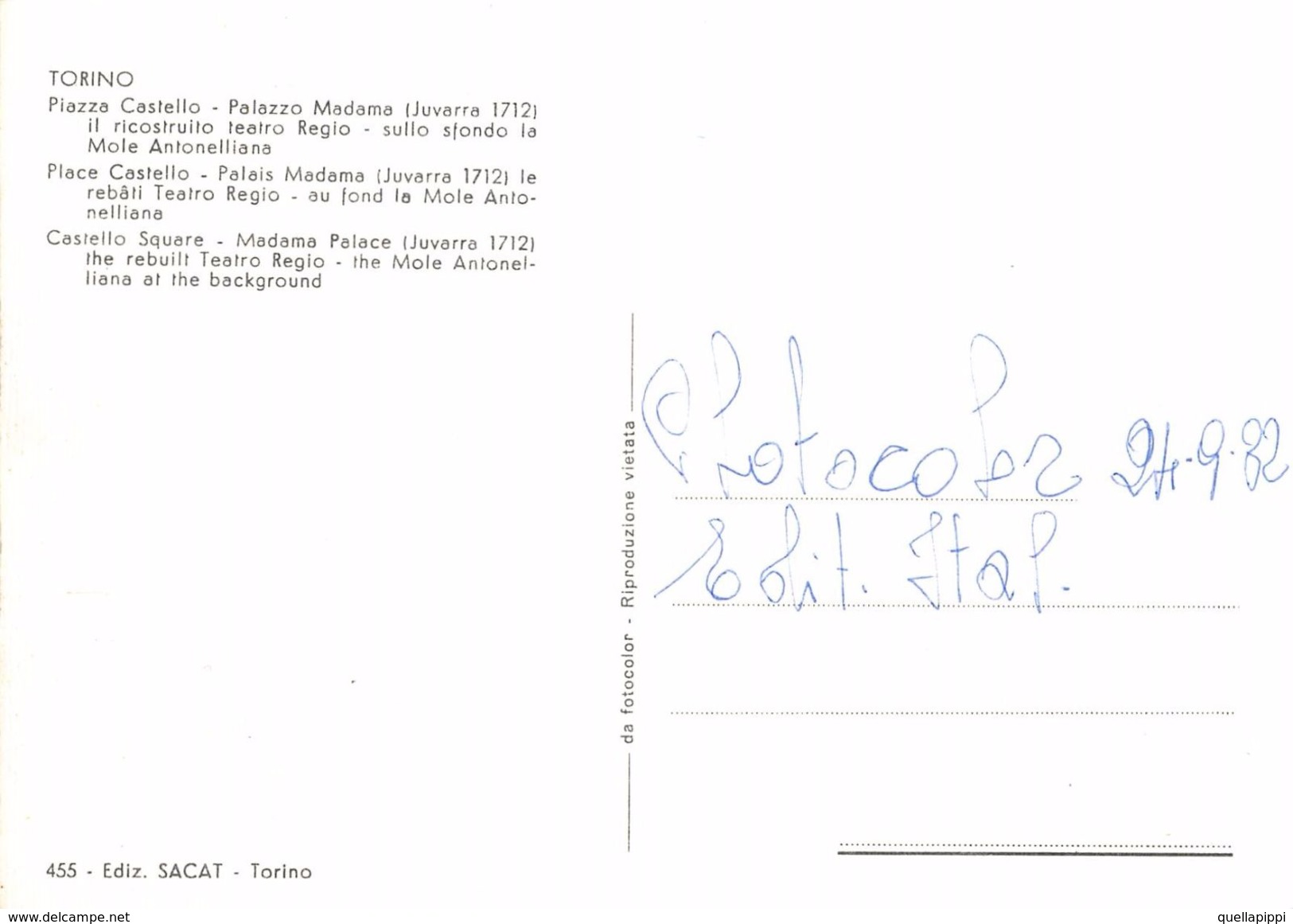 D6988 "TORINO - PIAZZA CASTELLO - PALAZZO MADAMA 1712 - MOLE ANTONELLIANA" ANIMATA, S.A.C.A.T. 455  CART NON SPED - Places & Squares