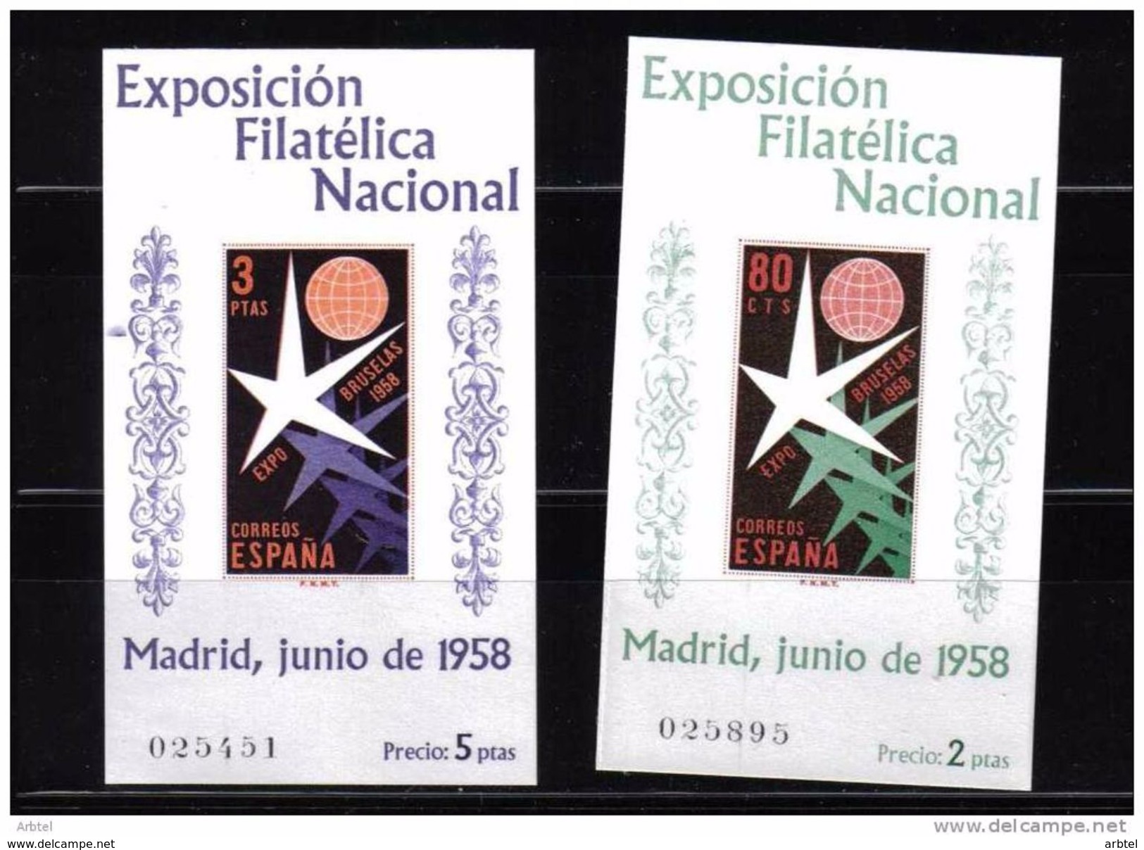 ESPAÑA EXPOSICIÓN FILATELICA NACIONAL 1958 BRUSELAS PERFECTAS SIN CHARNELA - 1958 – Brussel (België)