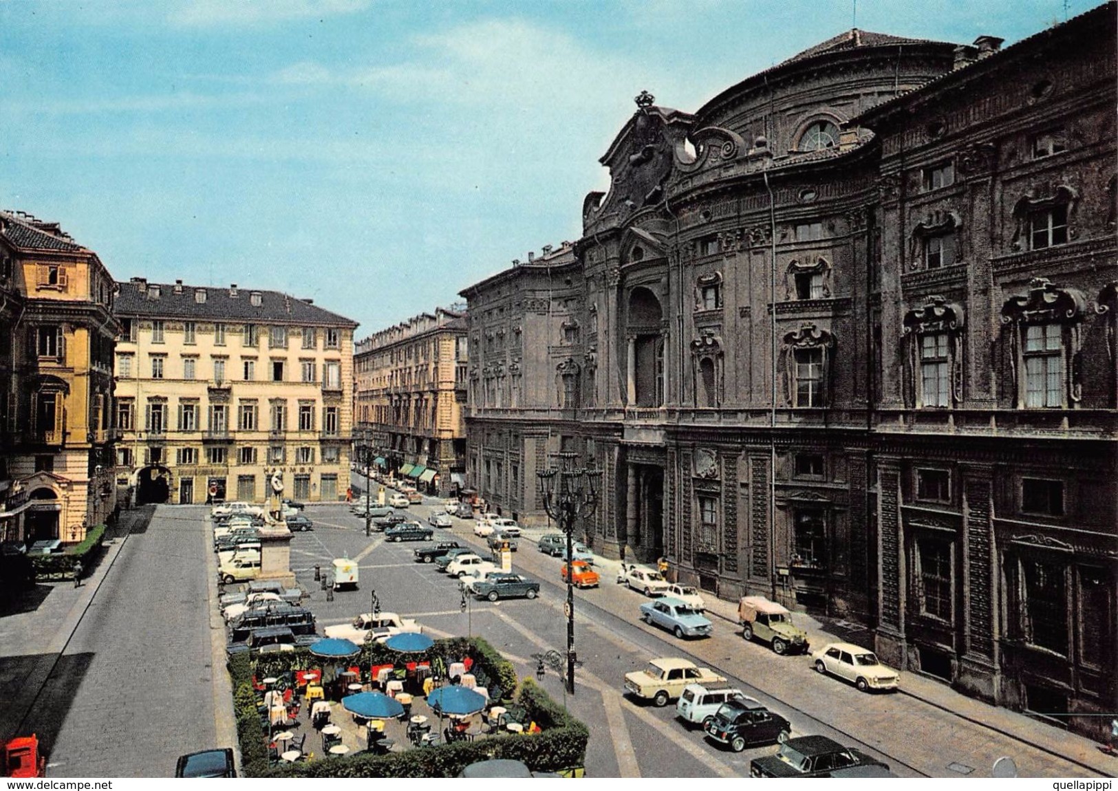 D7014 "TORINO - PIAZZA E PALAZZO CARIGNANO 1679" ANIMATA, AUTO '70, S.A.C.A.T 430. CART NON SPED - Orte & Plätze