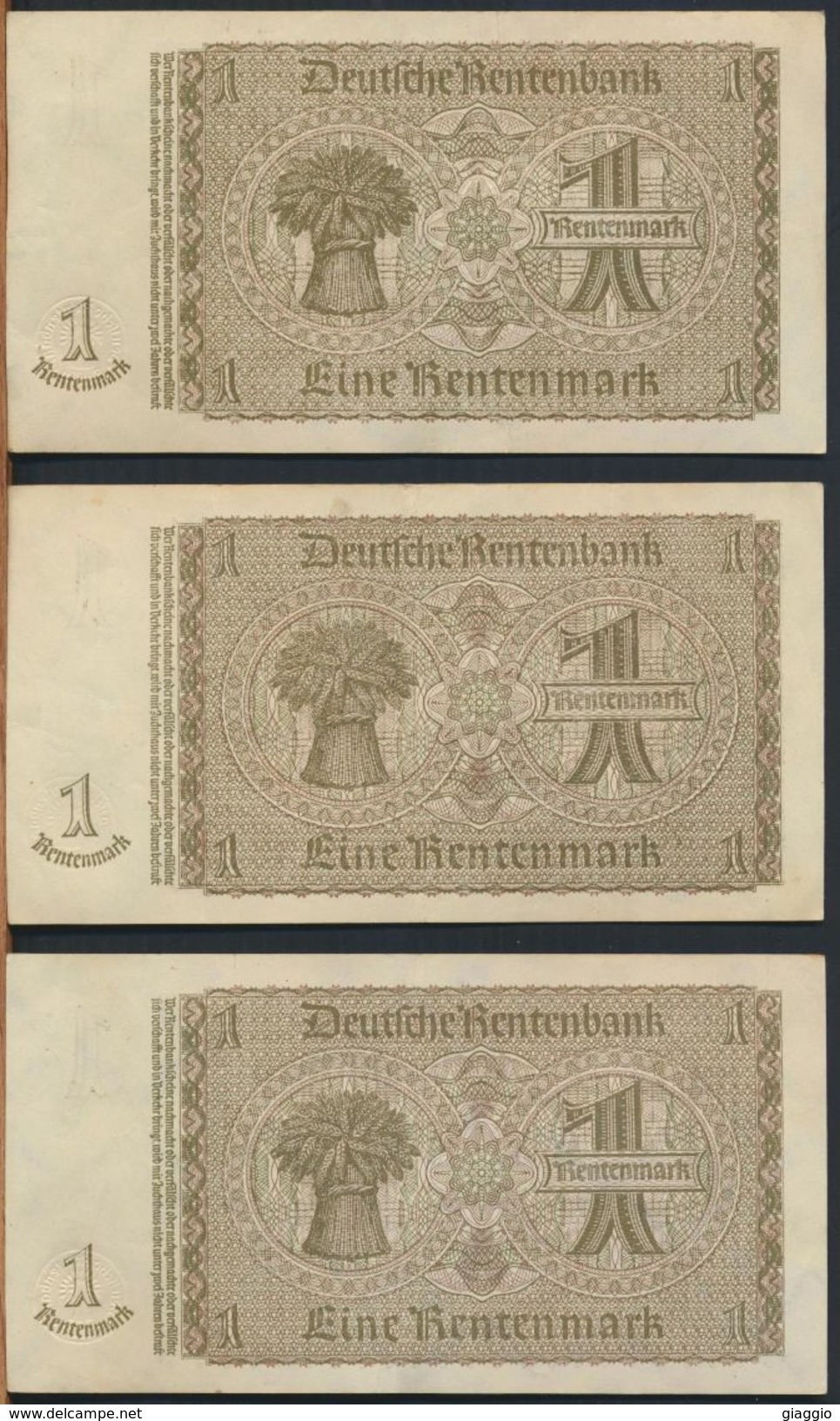 °°° GERMANY - (5) 1 RENTENMARK 1937 SERIE H-J-L-M-O. °°° - 1 Rentenmark