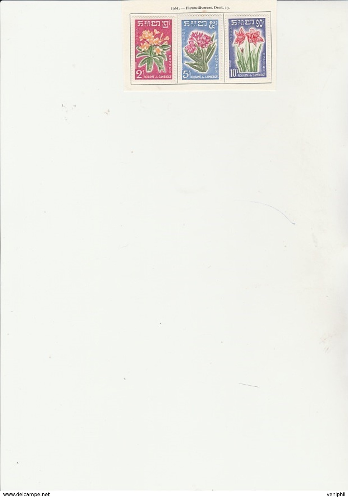 CAMBODGE -SERIE FLEURS- N° 104 A 106 - NEUF X - ANNEE 1961 - Cambodia