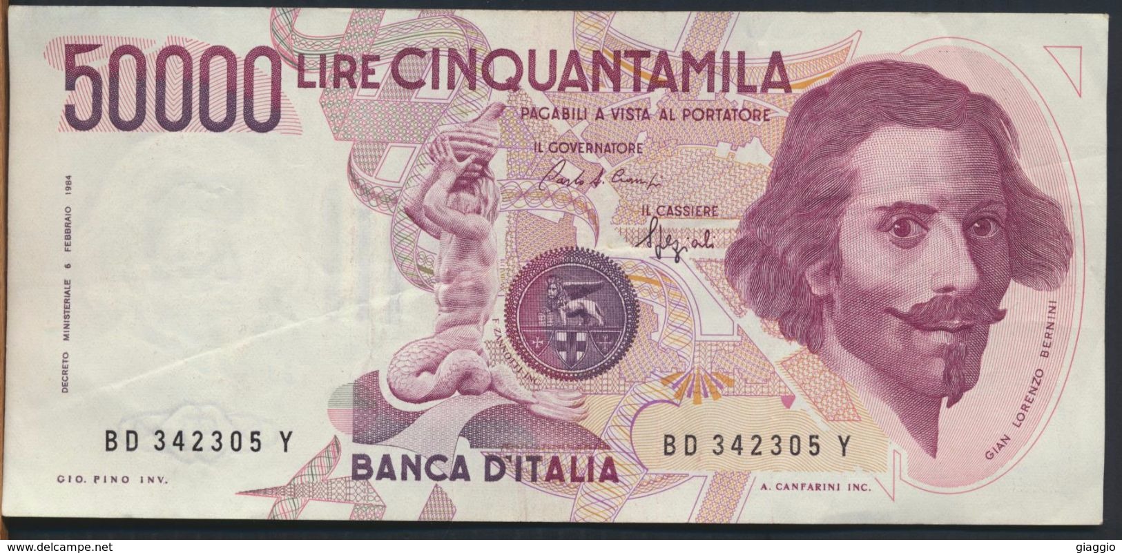 °°° ITALIA - 50000 LIRE BERNINI I° TIPO 25/01/1990 SERIE BD °°° - 50.000 Lire