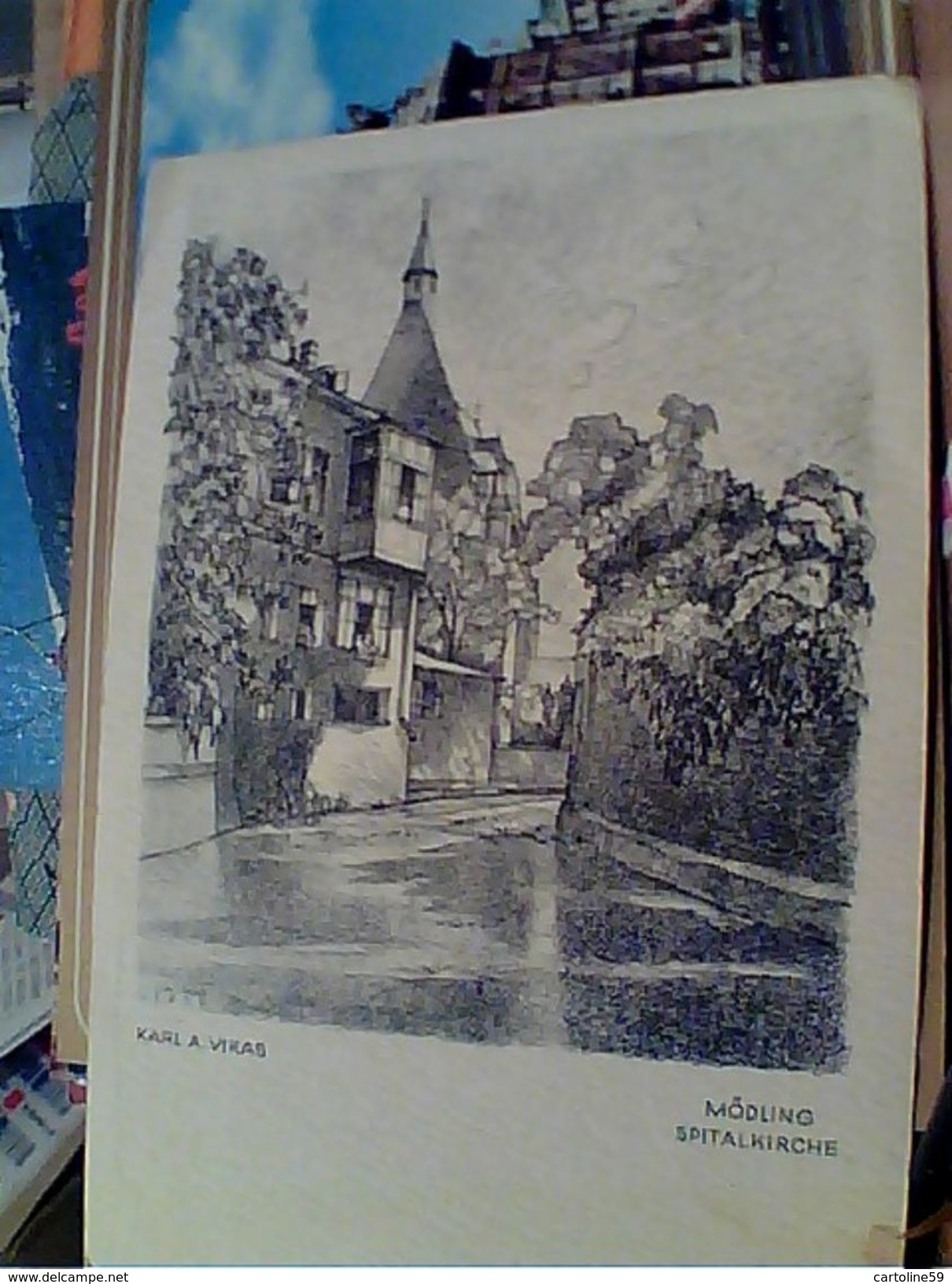 AUSTRIA Österreich Burg Mödling SPITALKIRCHE RARE Künstlerkarte ILLUSTRATA Karl A. Vikas  N1950 GJ18154 - Mödling