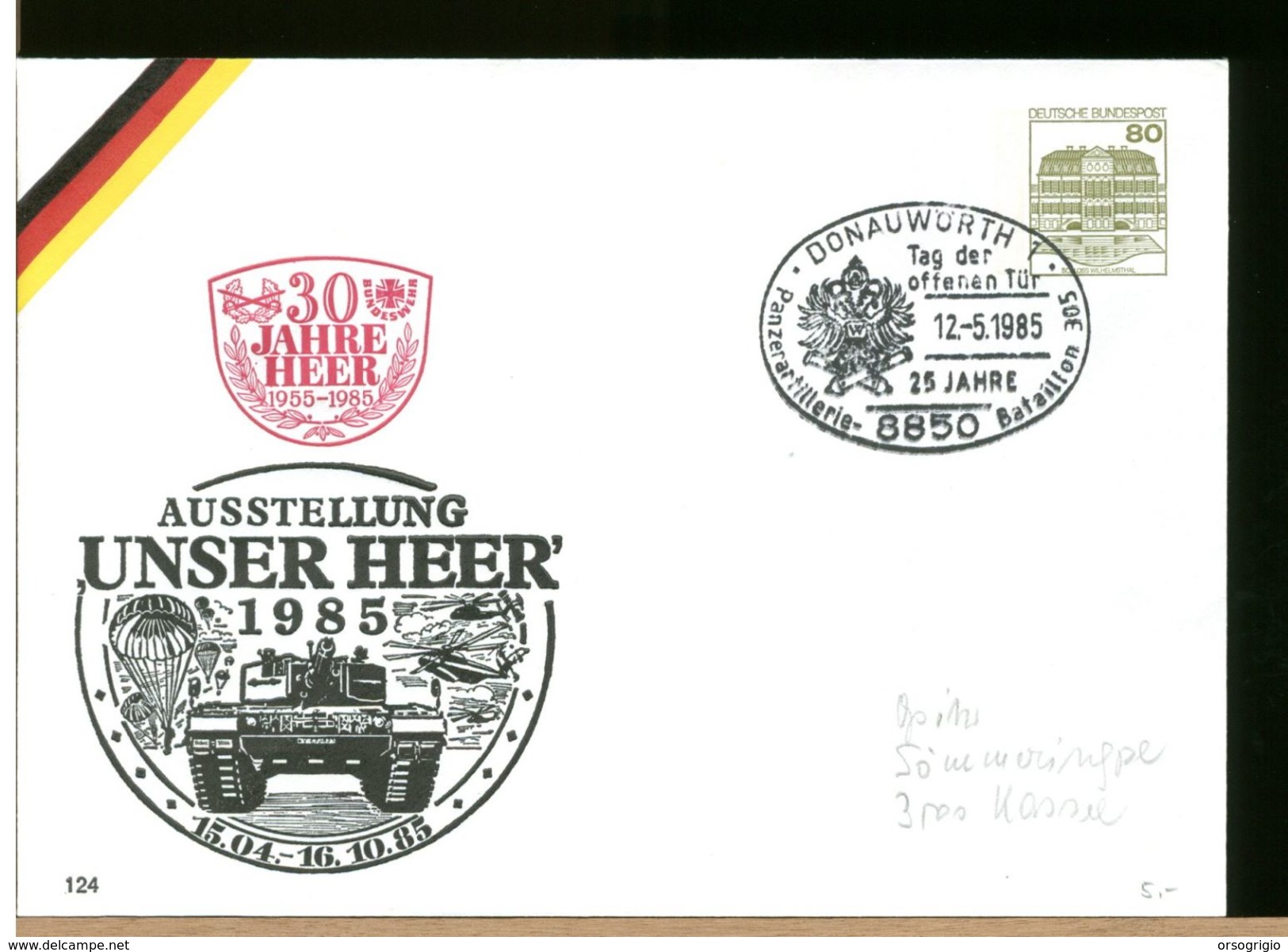GERMANIA - Intero Postale Ganzsachen - DONAUWURTH - PANZER ARTILLERIE Bataillon 305 - Privatumschläge - Ungebraucht