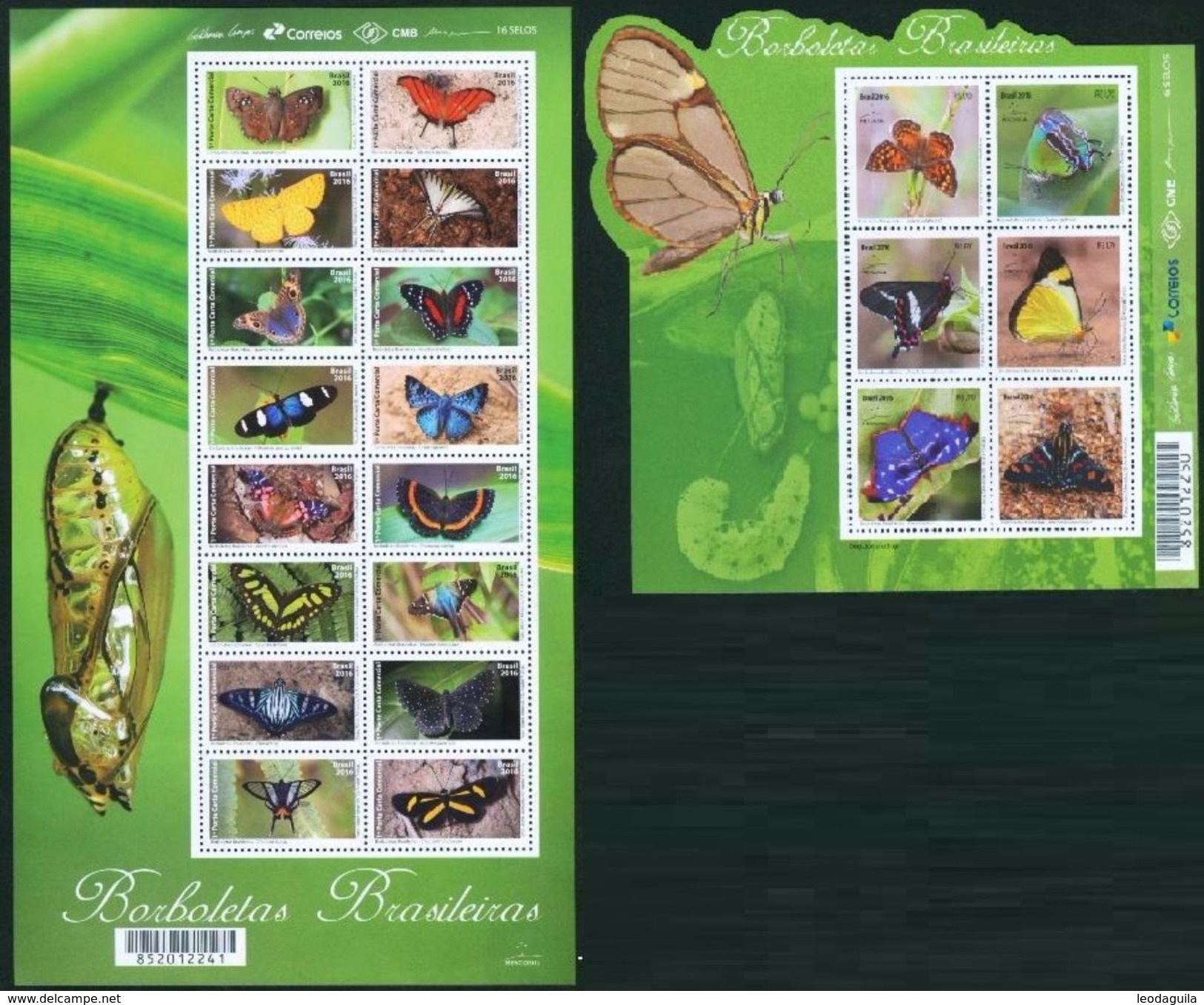 BRAZIL 2016  -  BRAZILIAN BUTTERFLIES  -  TWO   MINISHEETS OF 16v And  6 Values.   - MNH - Ungebraucht
