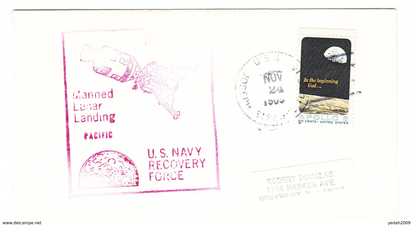 USA APOLLO 8 MANNED LUNAR LANDING PACIFIC US NABY REVOCERY FORCE FDC - North  America