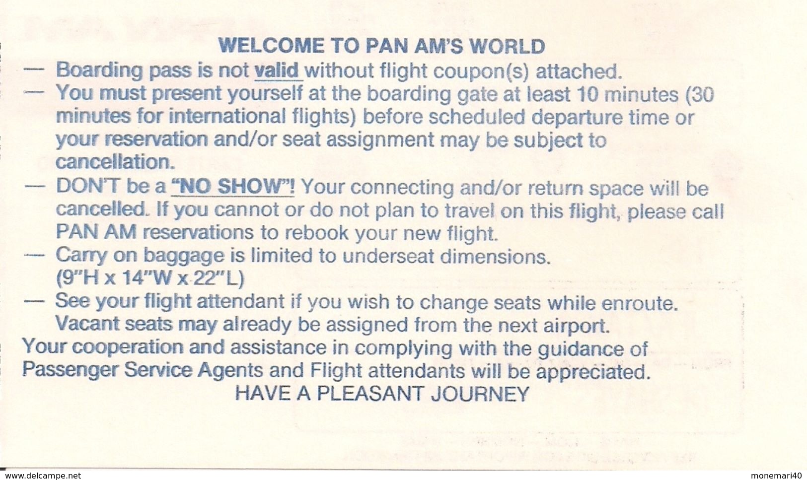 PAN AM - BRUXELLES-LONDON - CARTE D'ACCES A BORD - 4. - Monde