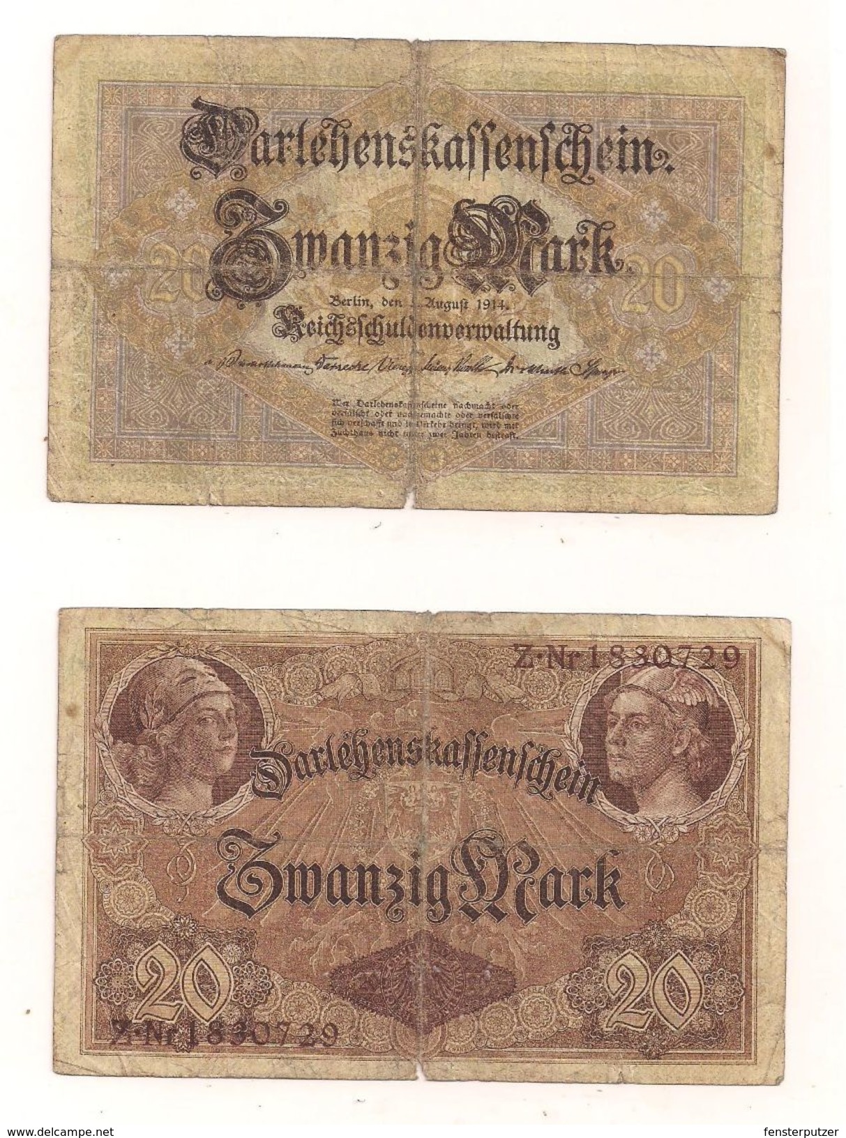 1 Gebrauchte Banknote Laut Abbildung 20 Mark 5.8.1914 - 20 Mark