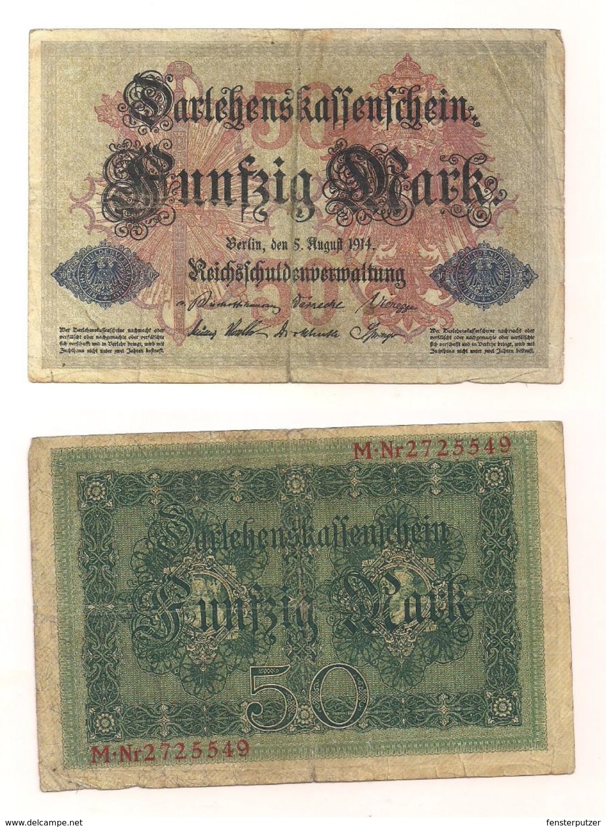 1 Gebrauchte Banknote Laut Abbildung 50 Mark 5.8.1914 - 50 Mark