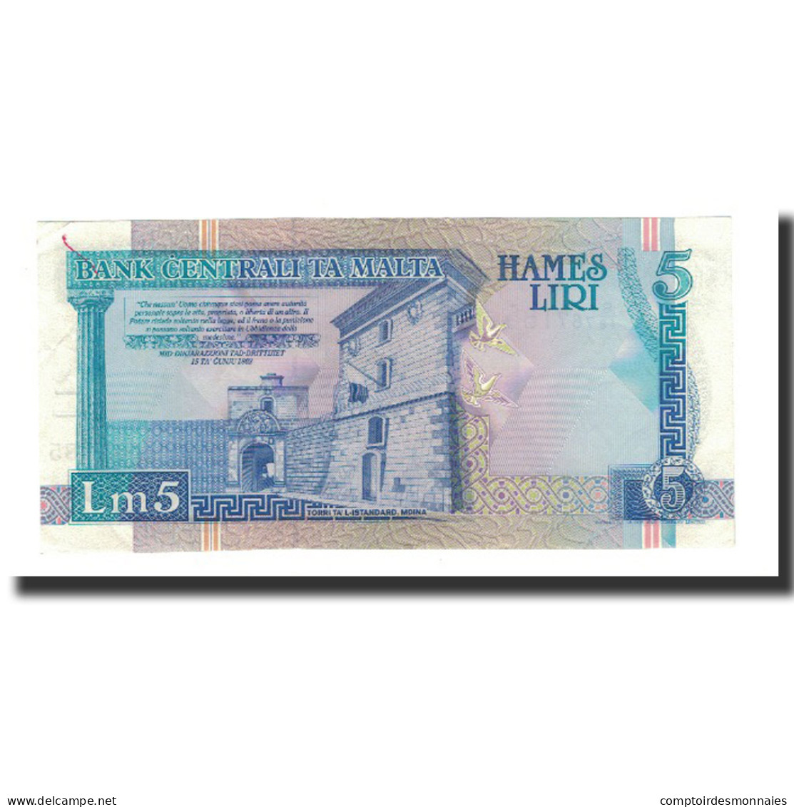 Billet, Malte, 5 Liri, Undated (1994), KM:46a, SPL+ - Malta