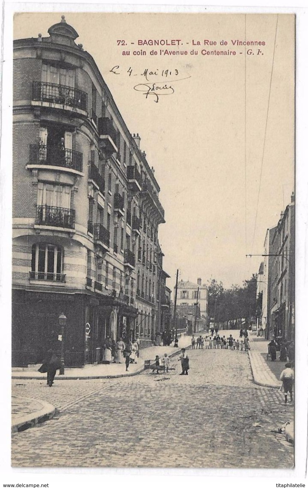 CPA 72 Bagnolet La Rue De Vincennes Au Coin De L'Avenue Du Centenaire GF Circulée 1913 - Bagnolet