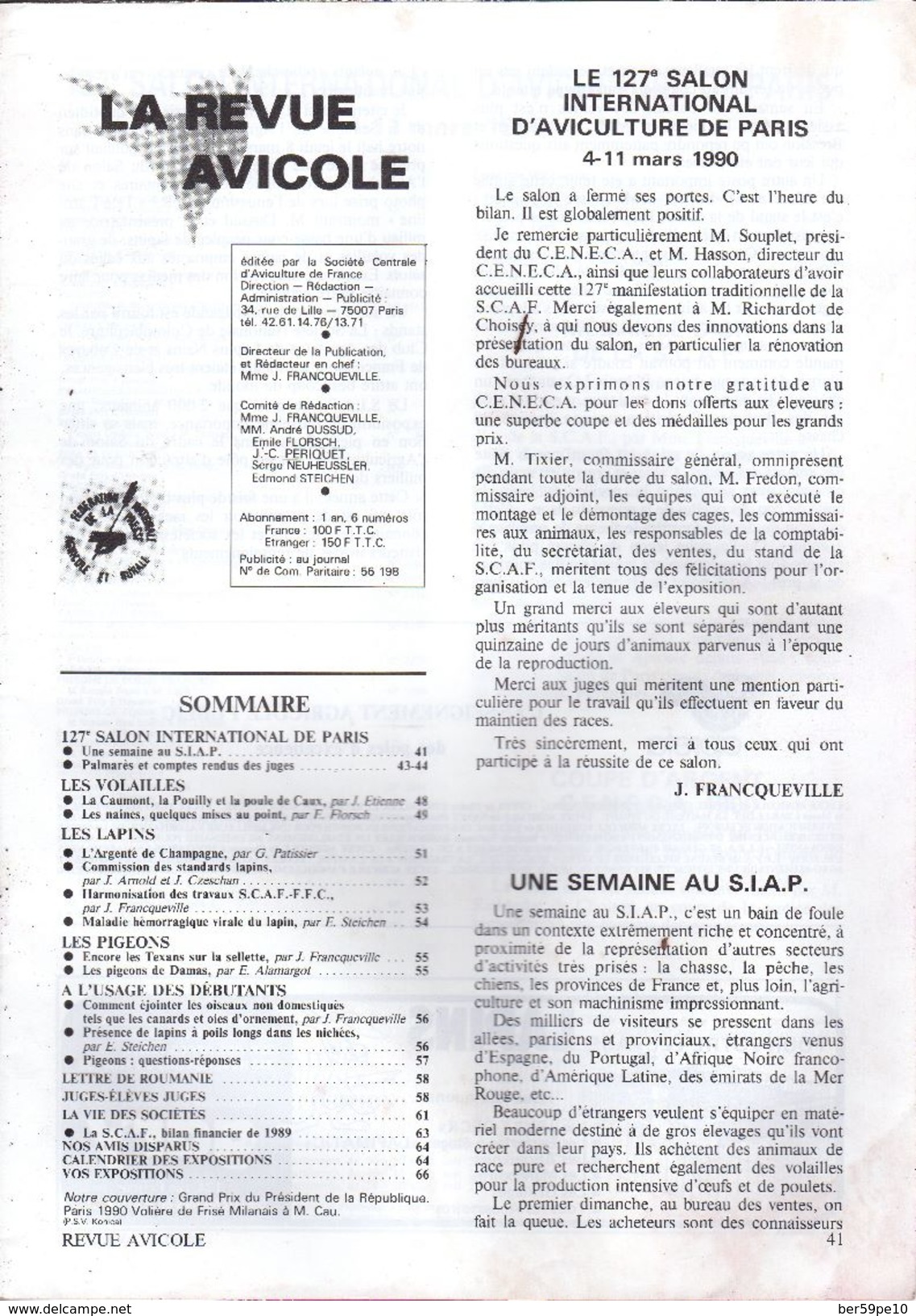 LA REVUE AVICOLE INFORMATIONS AVICOLES CUNICOLES ET COLOMBICOLES No 2 MARS-AVRIL 1990 - Animaux