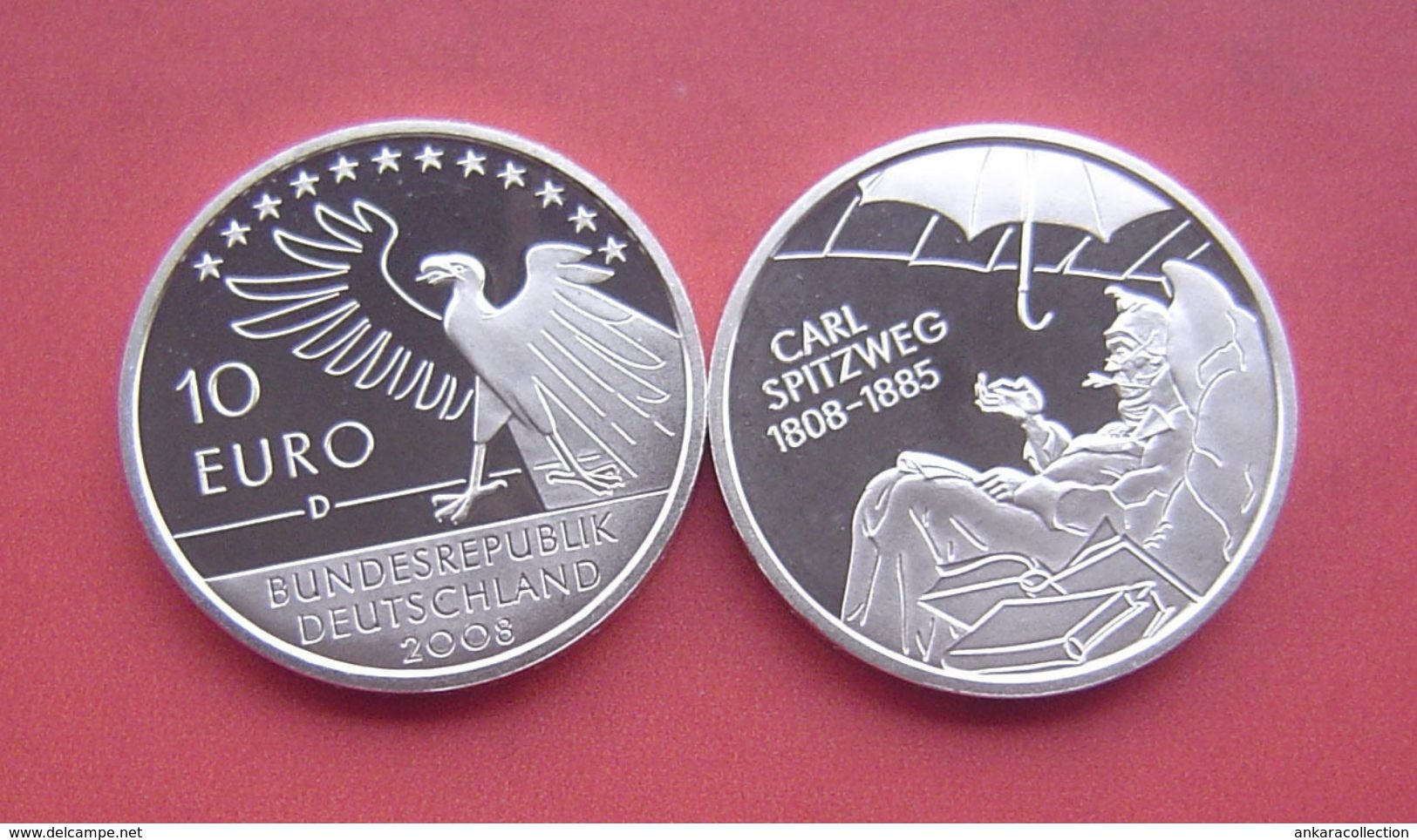 AC - GERMANY 200th BIRTH ANNIVERSARY OF CARL SPITZWEG 2008 - D 10 EURO COMMEMORATIVE SILVER COIN PROOF UNCIRCULATED - Collections