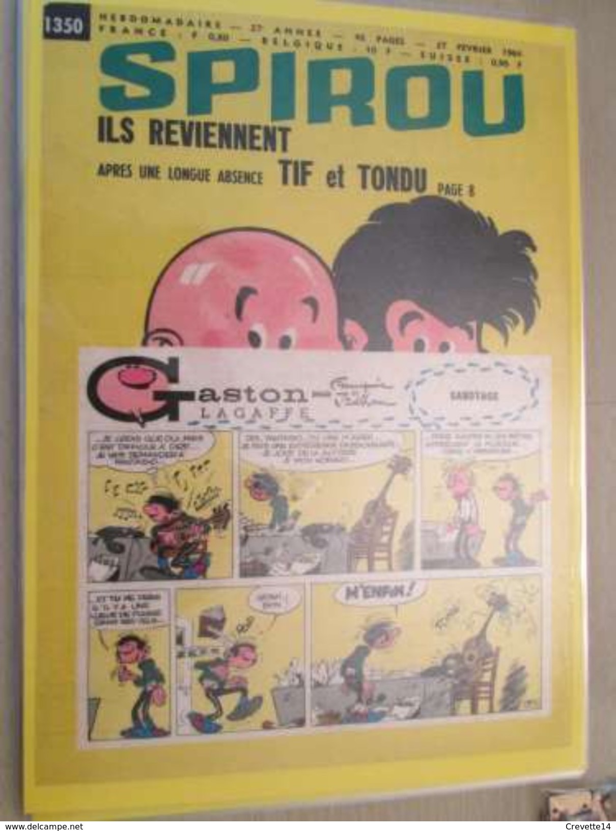 DIV415 : Clipping COUVERTURE SPIROU N°1350 De 1964 : GASTON LAGAFFE FRANQUIN + TIF ET TONDU -  Pour  Collectionneurs ... - Franquin