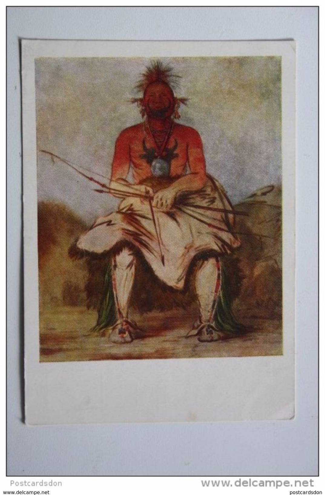 Catlin "Indian Chief"  - OLD USSR Postcard -1960 - ARCHERY - Archer - Archery