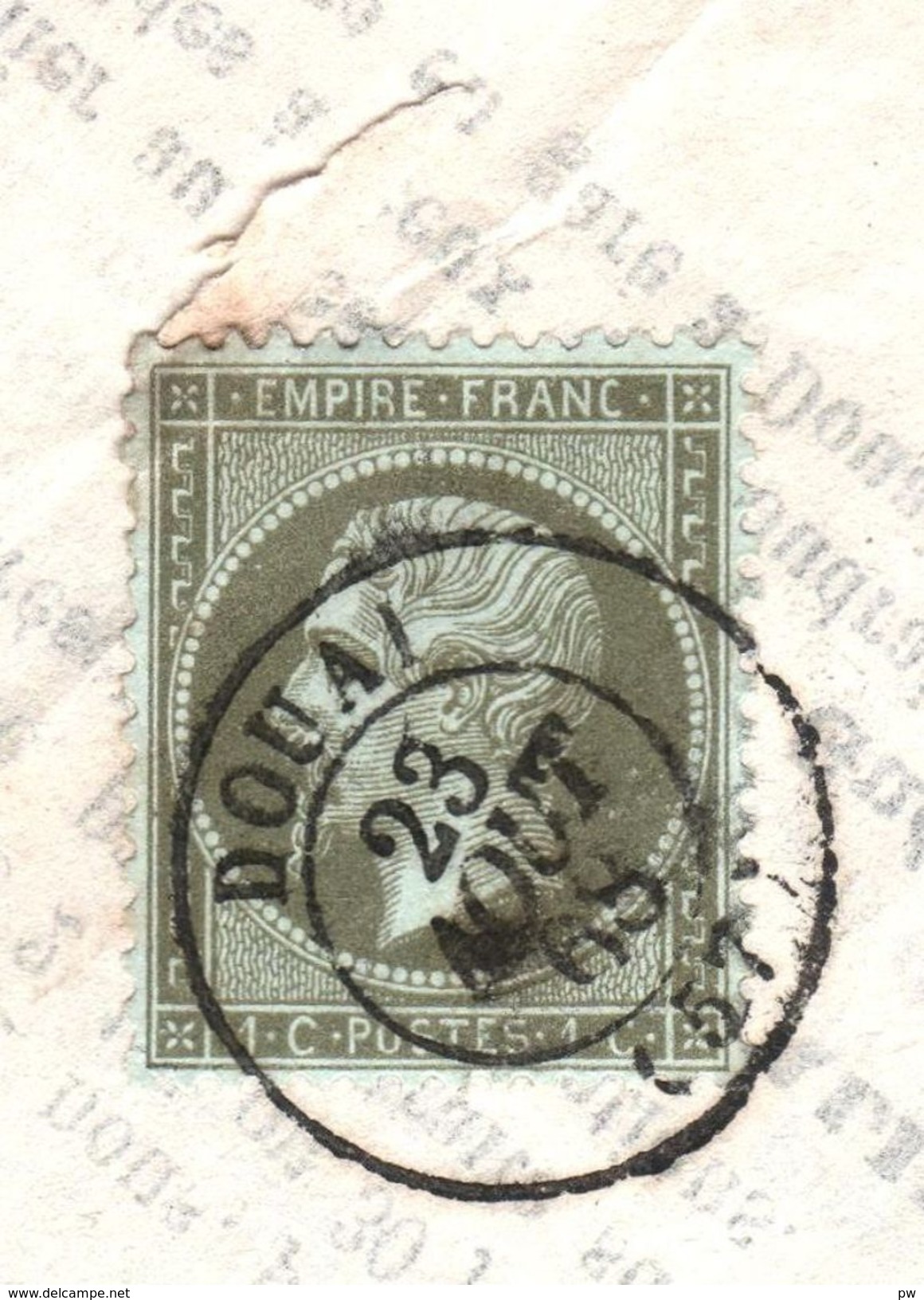 FRANCE 1862 EMPIRE DENTELE NON LAURE YT N° 19 1c  SUR IMPRIME DE DOUAI DU 23 AOUT 1868 - 1852 Louis-Napoléon