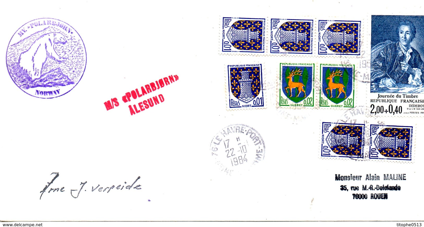 FRANCE. Enveloppe Commémorative Ayant Circulé En 1984. M/S "Polarbjorn" Alesund. - Navires & Brise-glace