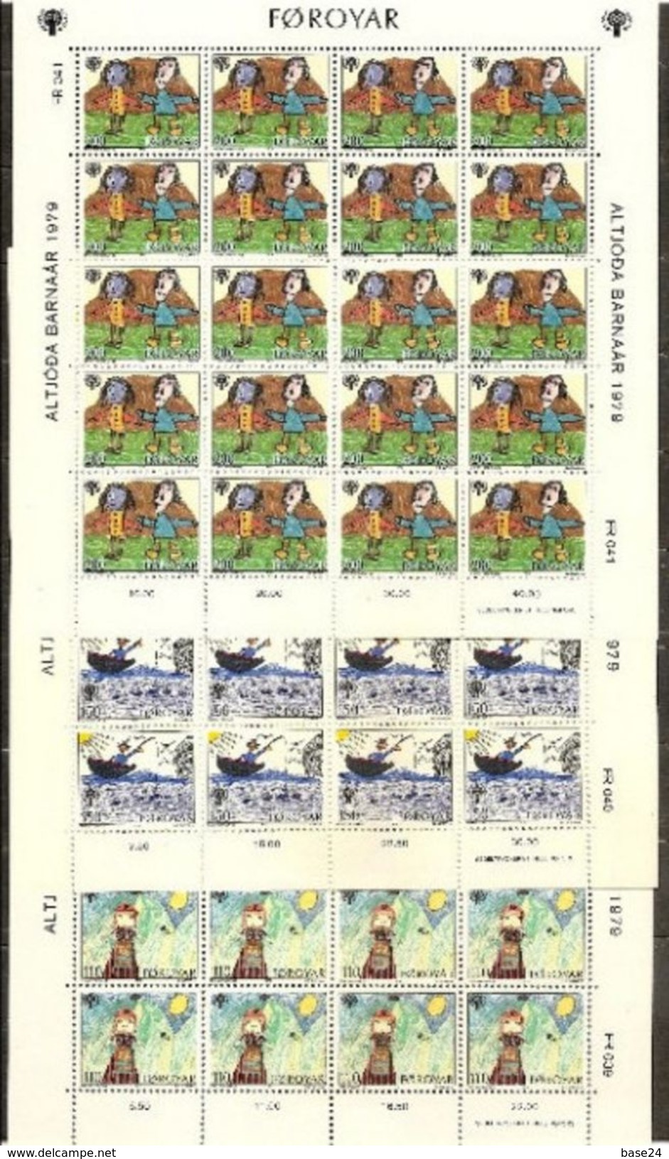 1979 FAROER Faroe Danimarca Denmark ANNO DEL FANCIULLO  YEAR OF THE CHILD 20 Serie Di 3v. MNH** (39/41) In Foglio Sheet - Feuilles Complètes Et Multiples