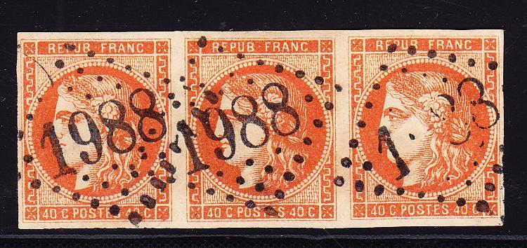 O N°48 - Orange - Bande De 3 - TB - 1870 Emission De Bordeaux