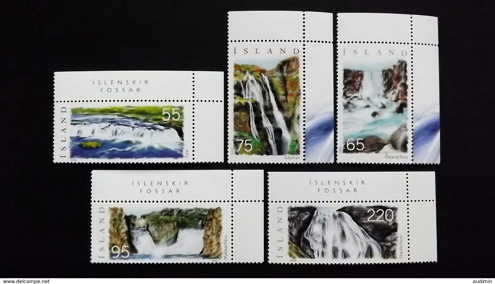 Island 1128/32 **/mnh, Wasserfälle: Faxi, Öxarárfoss, Glymur í Botnsá, Hjálparfoss, Skeifárfoss - Gebraucht